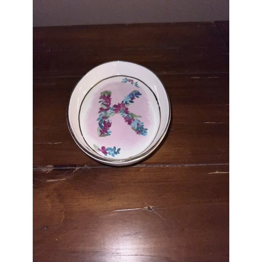 ANTHROPOLOGIE Trinket Dish Monogram Meadow Letter “K”